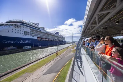 Ship passing through the Panama Canal locks